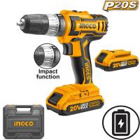 INGCO CIDLI200215 20V LI-ION IMPACT DRILL WITH 2X2AH BATTERIES 1 CHARGER AND TOOLKIT 