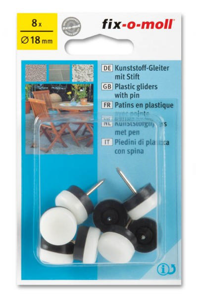 FIX 8 PLASTIC GLIDERS WITH PINN 18MM