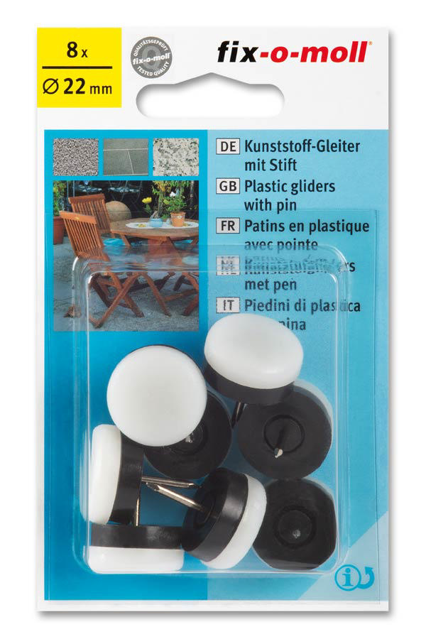 FIX 8 PLASTIC GLIDERS WITH PINN 22MM