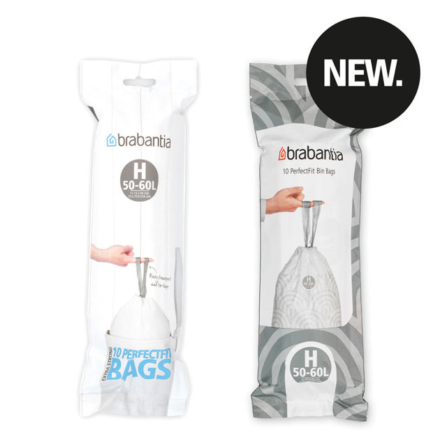 BRABANTIA PERFECTFIT BAGS, CODE H, 50-60 LITRE, 10 BAGS PER ROLL - WHITE