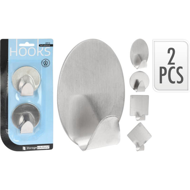 STAINLESS STEEL SELF ADHESIVE HOOKS 2PCS - ASSORTED DESIGNS