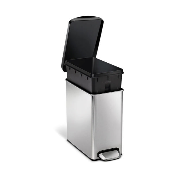 SIMPLEHUMAN PROFILE PEDAL BIN W/PLASTIC LID 10L BRUSHED S/STEEL