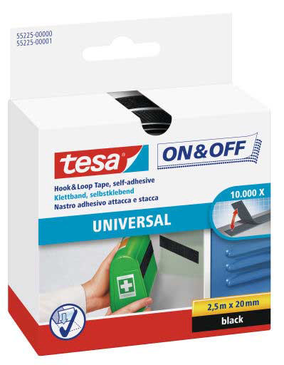 TESA ON&OFF TAPE 2.5M x 20mm BLACK