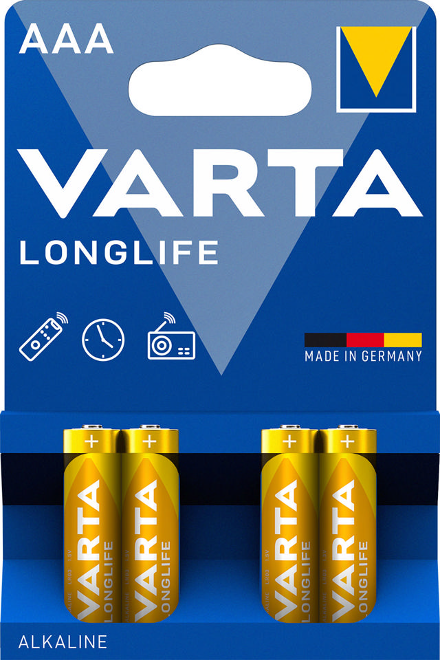 VARTA LONGLIFE ALKALINE BATTERIES AAA, MICRO, LR03, 1,5V, 4-PACK