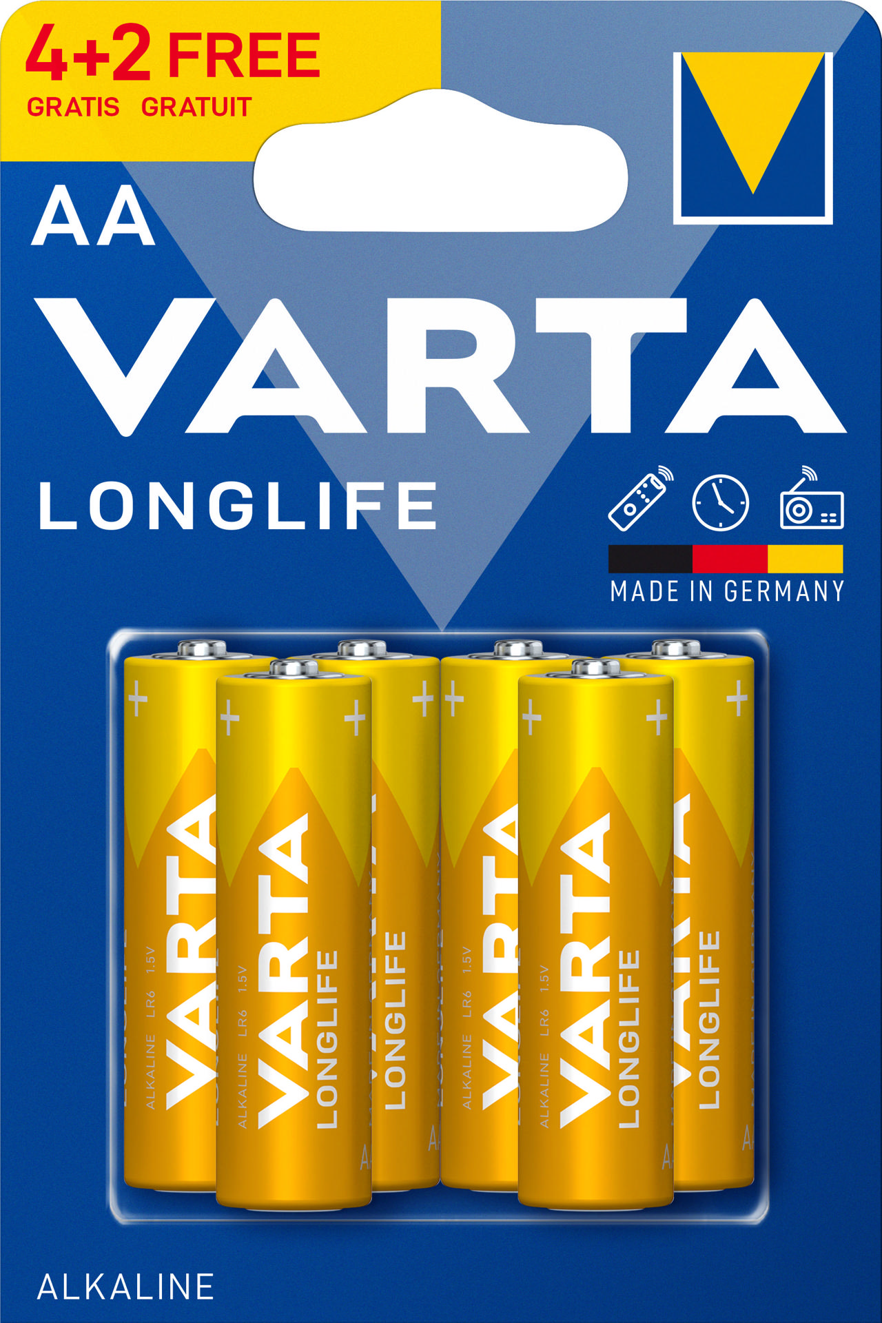 VARTA LONGLIFE ALKALINE BATTERIES AA, MIGNON LR6, 1,5V, 4+2-PACK