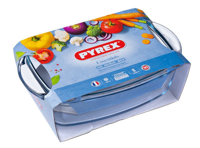 PYREX 465A000 ESSENTIALS ΓΥΑΛΙΝΗ ΟΡΘΟΓΩΝΙΑ ΚΑΤΣΑΡΟΛΑ ΜΕ ΚΑΠΑΚΙ 3L + 1,5L