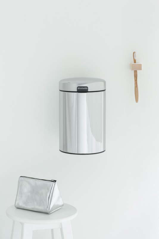 BRABANTIA NEWICON WALL MOUNTED BIN 3 LITRE PLASTIC - BRILLIANT STEEL