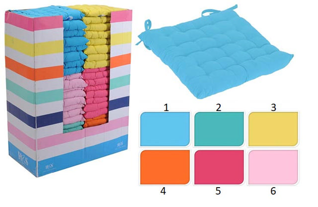 CHAIR PAD 40X40X4CM 25 TUCKS 6 ASSORTED COLORS