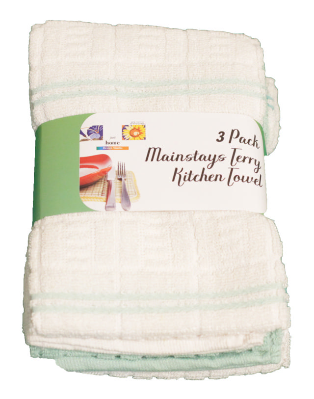 KITCHEN TOWEL MAINSTAYS TERRY 3PCS 3 ASSORTED COLORS