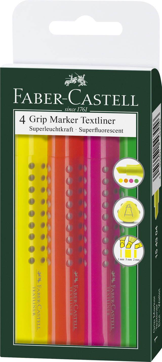 FABER CASTELL 154304 GRIP MARKER TEXTLINER WALL 4PCS