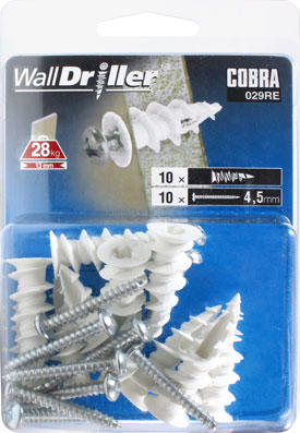 COBRA 029RE WALLDRILLER NYLON 4.5MM WHITE #8L (+ SCREWS) 10PCS