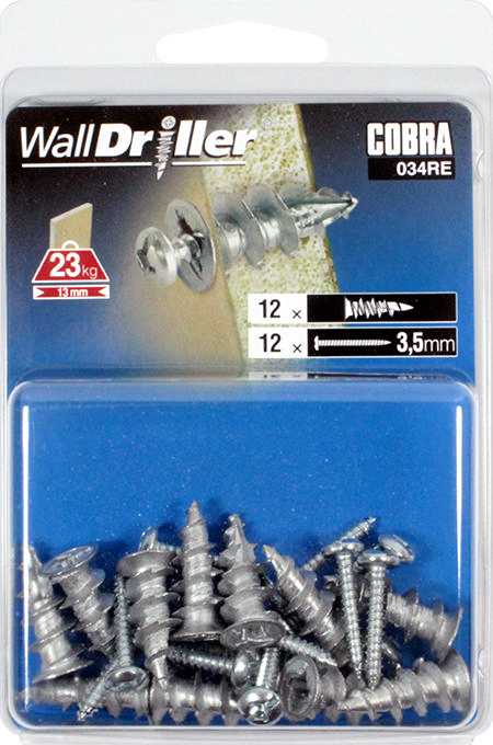 COBRA 034RE WALLDRILLER ZINC 3.5MM #6S (+ SCREWS) 12PCS