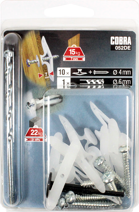 COBRA 052DE SHORT NYLON TOGGLE LIGHT DUTY 6MM (+ SCREWS + DRILL BIT) 10PCS