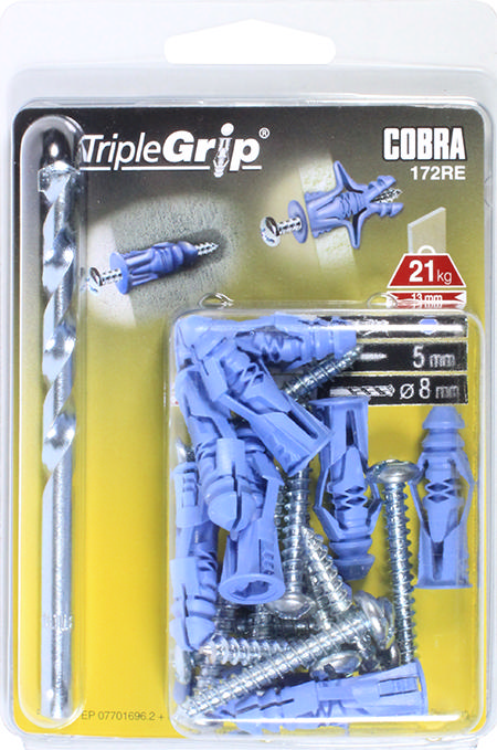 COBRA 172RE TRIPLE-GRIP 5MM BLUE (+ SCREWS + DRILL BIT) 10PCS