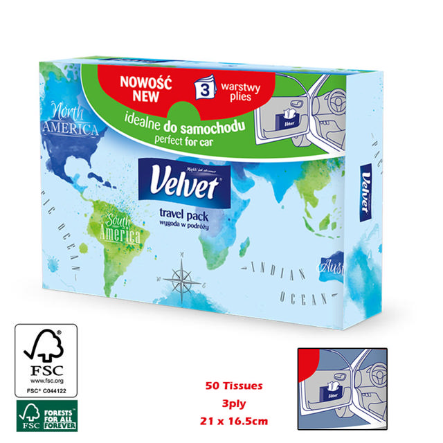 VELVETCARE CAR TRAVEL TISSUES X50PCS