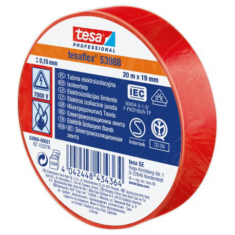 TESA INSULAT TAPE 20MX19MM RED