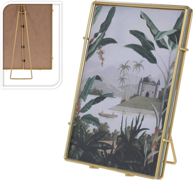 PHOTOFRAME GLASS WITH METAL 13X17CM GOLD 3 ASSORTED DESIGNS