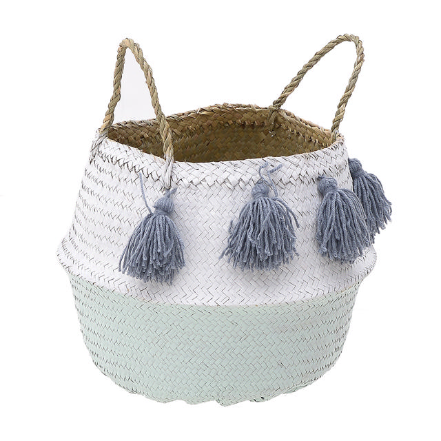 SEAGRASS BASKET WHT/TIRQ.D35X3