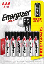 ENERGIZER MAX AAA ΜΠΑΤΑΡΙΕΣ 6 ΤΕΜ (4 + 2 ΔΩΡΕΑΝ)