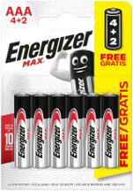 ENERGIZER MAX AAA BATTERIES 6PCS (4 + 2 FREE)