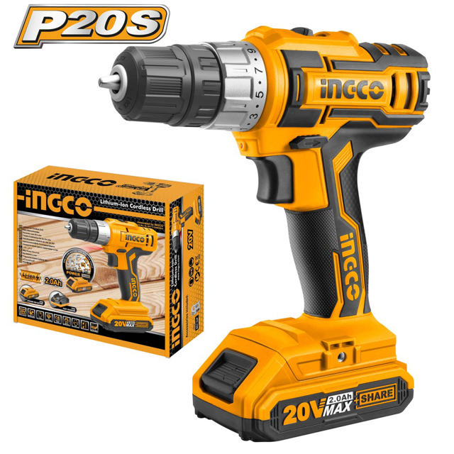 INGCO CKLI2008 20V LI-ION DRILL AND ROTARY HAMMER SET WITH 2 2AH BATTERIES 1 CHARGER AND TOOLBAG 