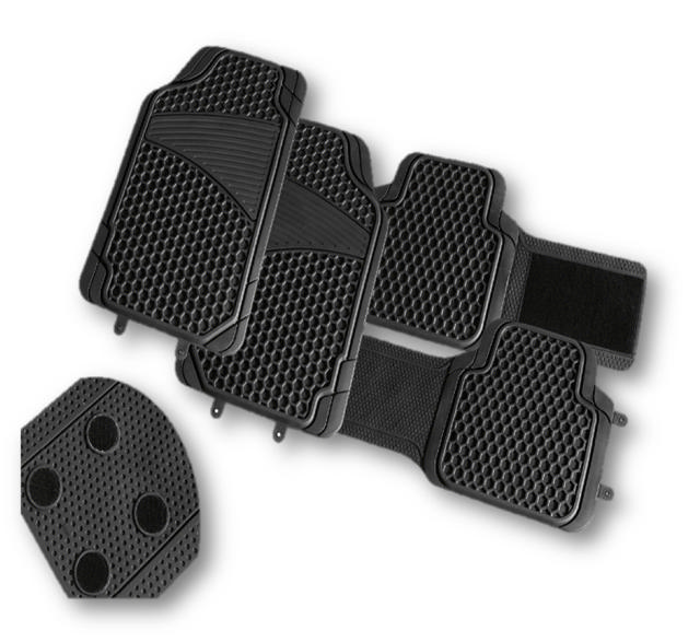 AUTOMAX PREMIUM RUBBER CAR MATS 4PC SET REAR TUNNEL COVER AND VELCRO GRIP