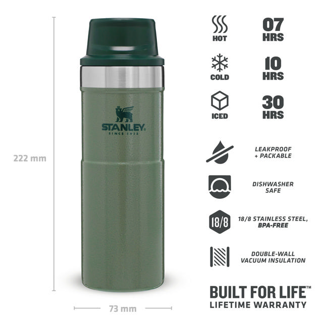 STANLEY CLASSIC TRIGGER ACTION TRAVEL MUG GREEN 0,47LTR