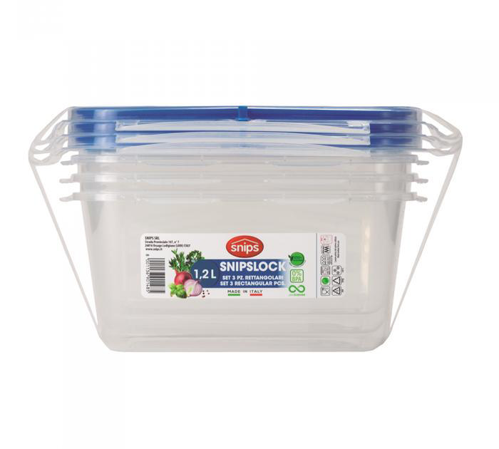 SNIPSLOCK FOOD CONTAINER RECTANGULAR 0.6L 3PCS