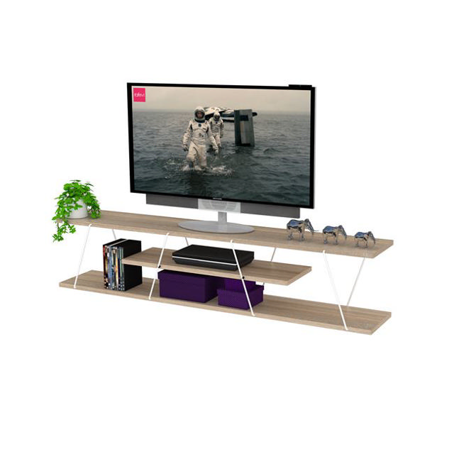 TV STAND WOODEN WITH METAL - SONAMA WHITE