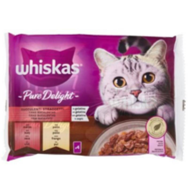 WHISKAS ΣΑΚΟΥΛΑΚΙ ΥΓΡΗ ΤΡΟΦΗ ΓΙΑ ΓΑΤΕΣ PURE DELIGHT ΜΕ ΓΕΥΣΗ ΔΙΑΦΟΡΑ ΚΡΕΑΤΙΚΑ 4Χ85ΓΡ