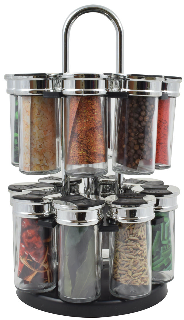 ESTIA SPICE GLASS CONTAINERS ON SWIVEL BASE 16PCS