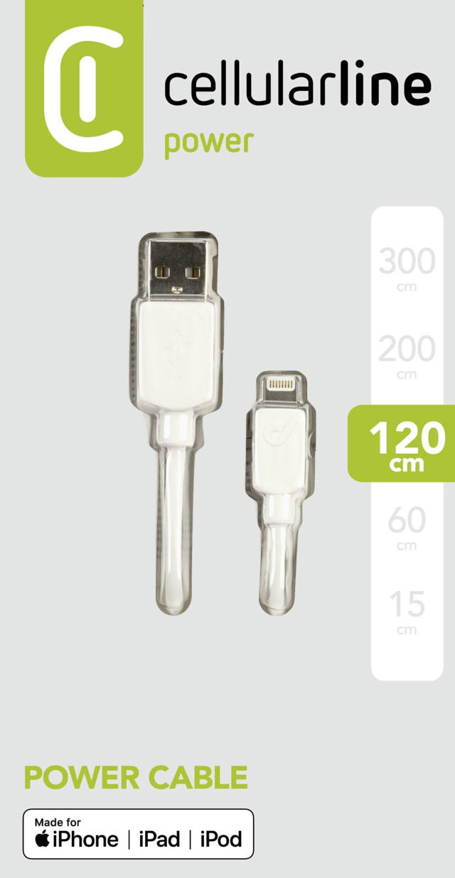 CELLULAR LINE CABLE USB-A TO LIGHTNING 1.2M WHITE