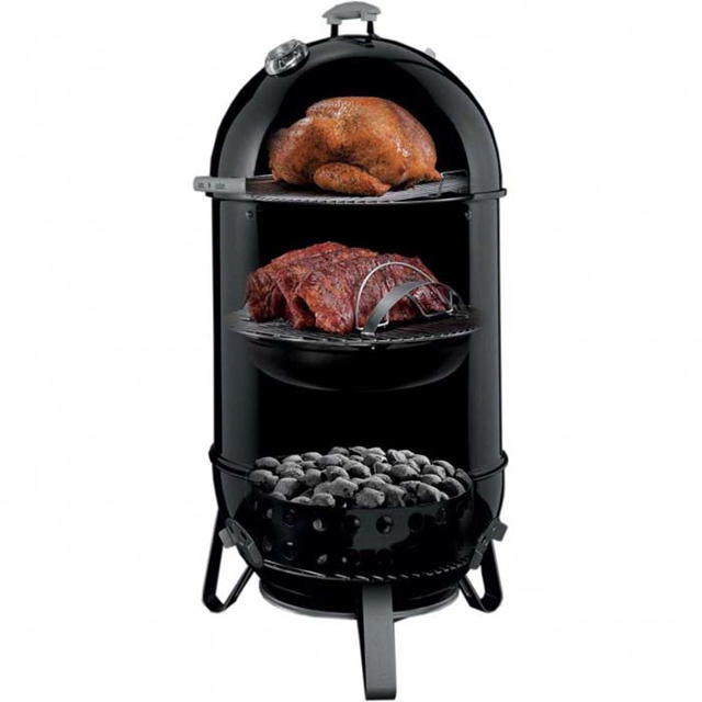 WEBER SMOKER MOUNTAIN ΑΝΟΞΕΙΔΩΤΗ ΣΤΡΟΓΓΥΛΗ ΨΗΣΤΑΡΙΑ ΚΑΡΒΟΥΝΟΥ ΜΕ ΚΑΠΑΚΙ 47CM