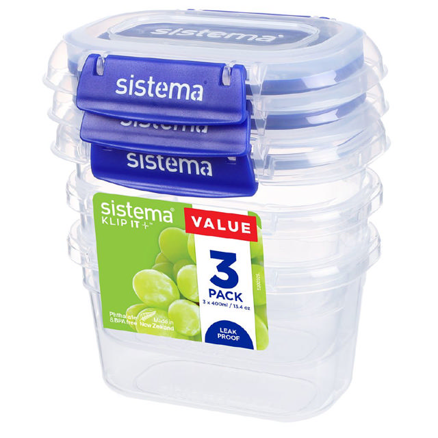 SISTEMA KLIP PLUS 400ML RECTANGULAR 3PACK