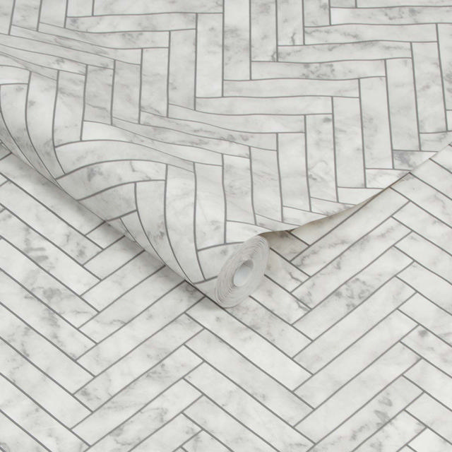 CONTOUR ANTIBAC WALLPAPER WHITE MARBLE CHEVRON TILE