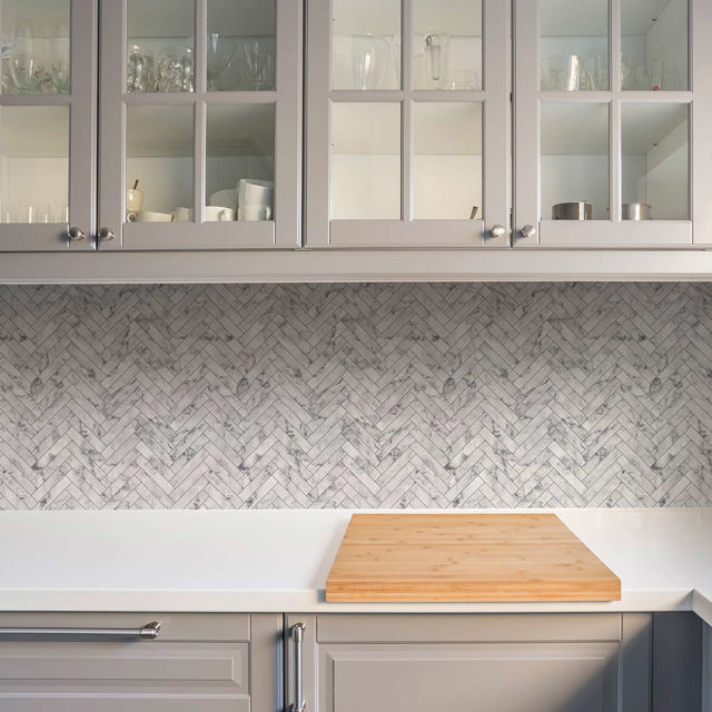 CONTOUR ANTIBAC WALLPAPER WHITE MARBLE CHEVRON TILE