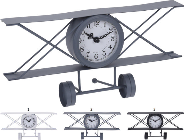 CLOCK AIRPLANE SHAPE 3 ASSORTED COLORS