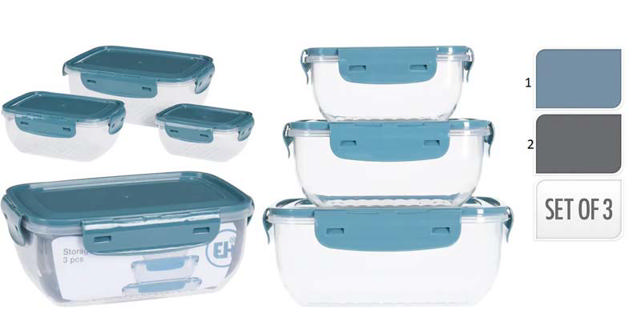 PLASTIC CONTAINERS SET 3PCS 2 ASSORTED COLORS