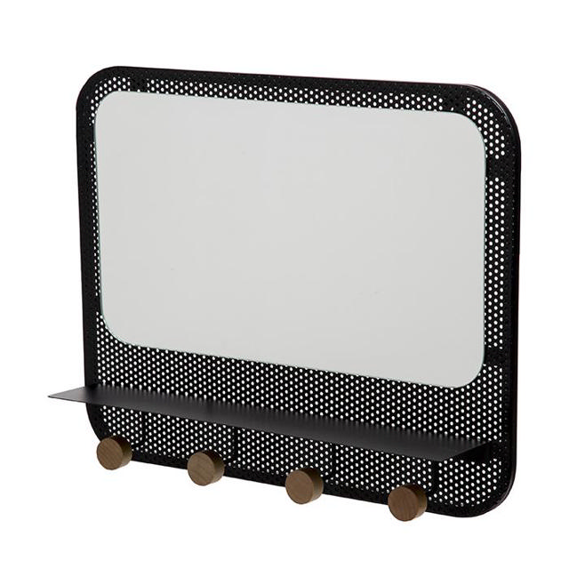 5FIVE 173672 WALL MIRROR BLACK METAL + 4 WOODEN  HOOK HEADS