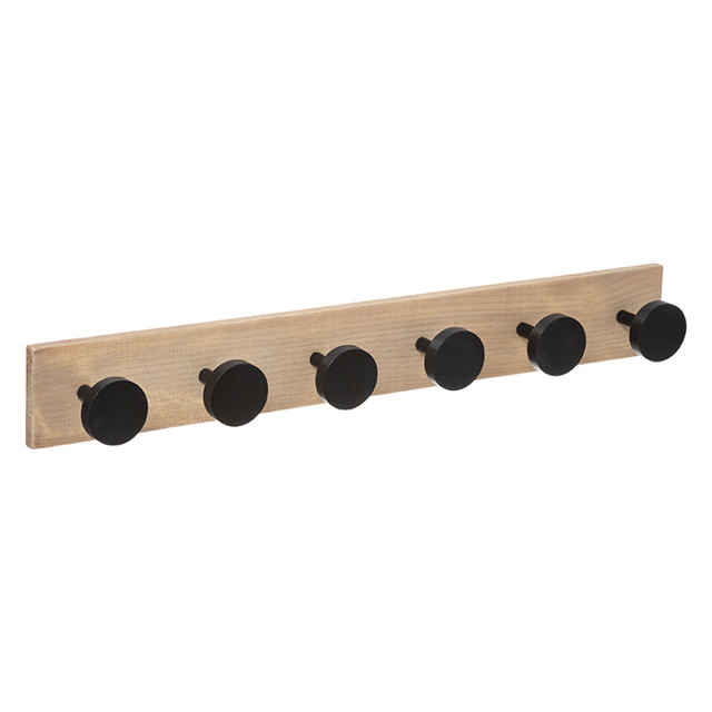 5FIVE 173694 6 WOODEN RACK WITH 6 HOOKS BLACK L8 x W7 x H60,5CM