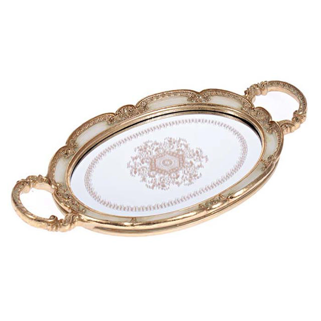 POLYRESIN TRAY MIRRORED CREAM/GOLD 40CM X 22CM X 3CM