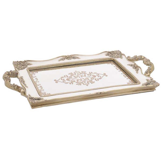 POLYSERIN TRAY MIRRORED GOLD/CREAM 41CM Χ 25CM Χ 2CM