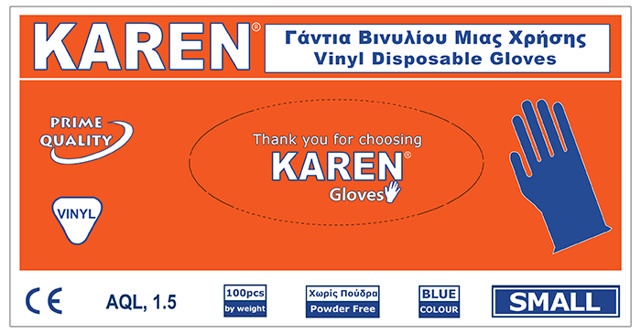 KAREN VINYL DISPOS GLOVES S BLUE