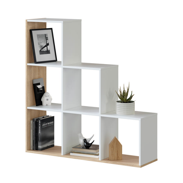 FORES UNIT BOOKCASE 6 COMPARTMENTS 110X108X28CM - OAK/WHITE 