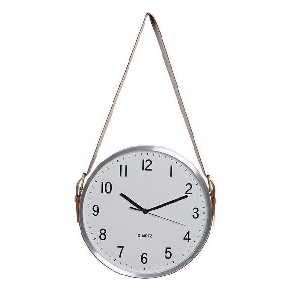 ALUMINIUM CLOCK LEATHER 33CM GOLD