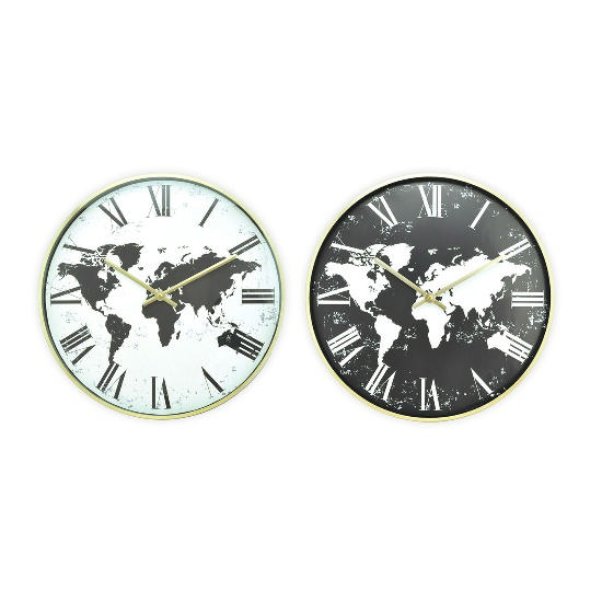 ALUMINIUM CLOCK WITH MAP 40CM - ASSORTED COLORS