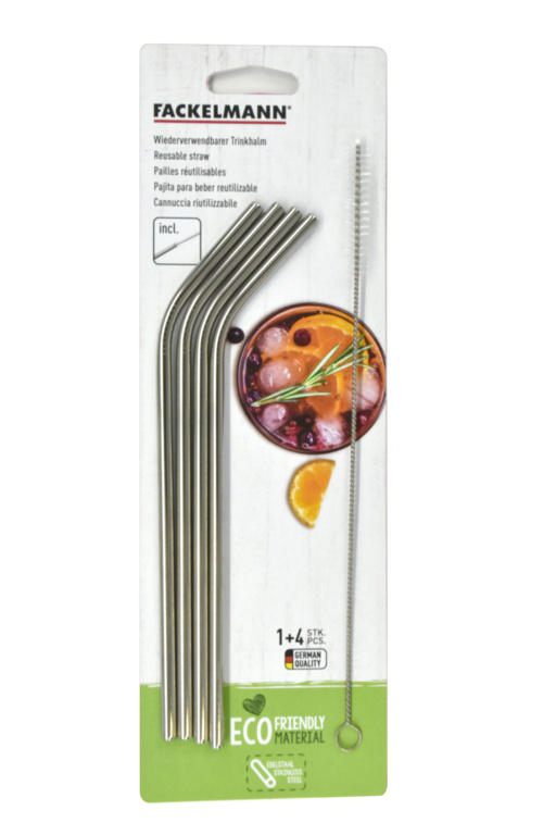 FACKELMANN STRAWS S/S & BRUSH 4PCS