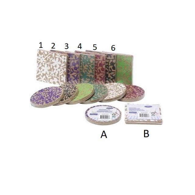 CUISINE ELEGANCE COASTER 4PCS 2 ASSORTED DESIGNS & 6 ASSORTED COLORS