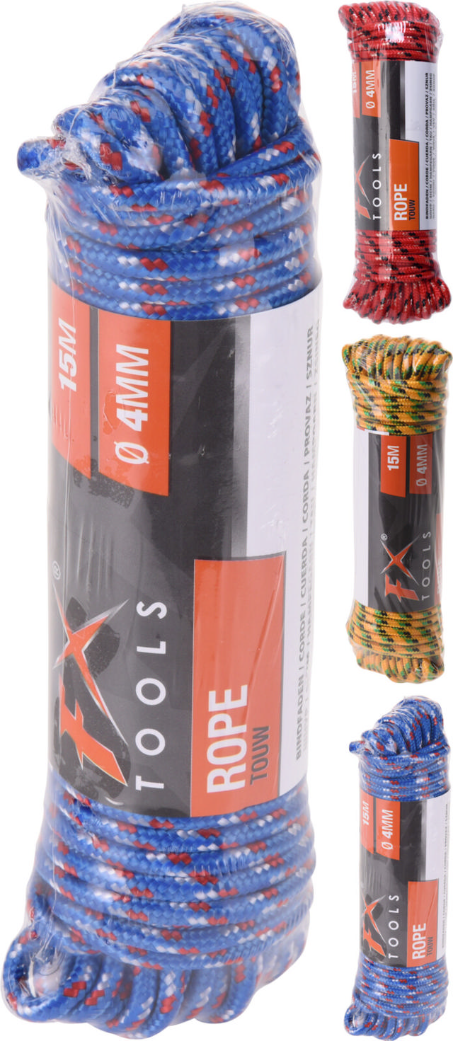 ROPE 15M X D4MM 3 ASSORTED COLORS