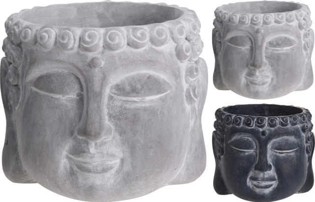 FLOWER POT BUDDHA CEMENT 2 ASSORTED COLORS